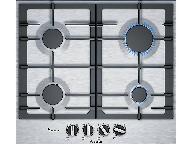 Bosch Serie 6 PCP6A5B90 piano cottura Nero, Inox Da incasso Gas 4 Fornelli