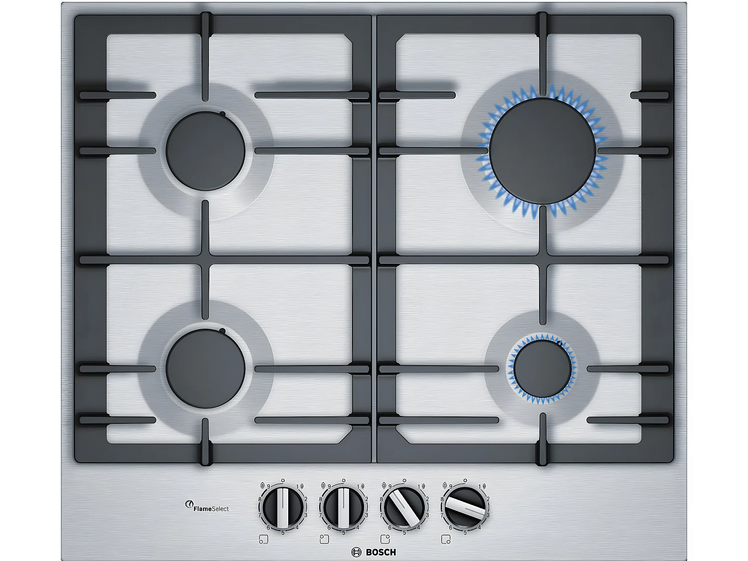 Bosch Serie 6 PCP6A5B90 piano cottura Nero, Inox Da incasso Gas 4 Fornelli
