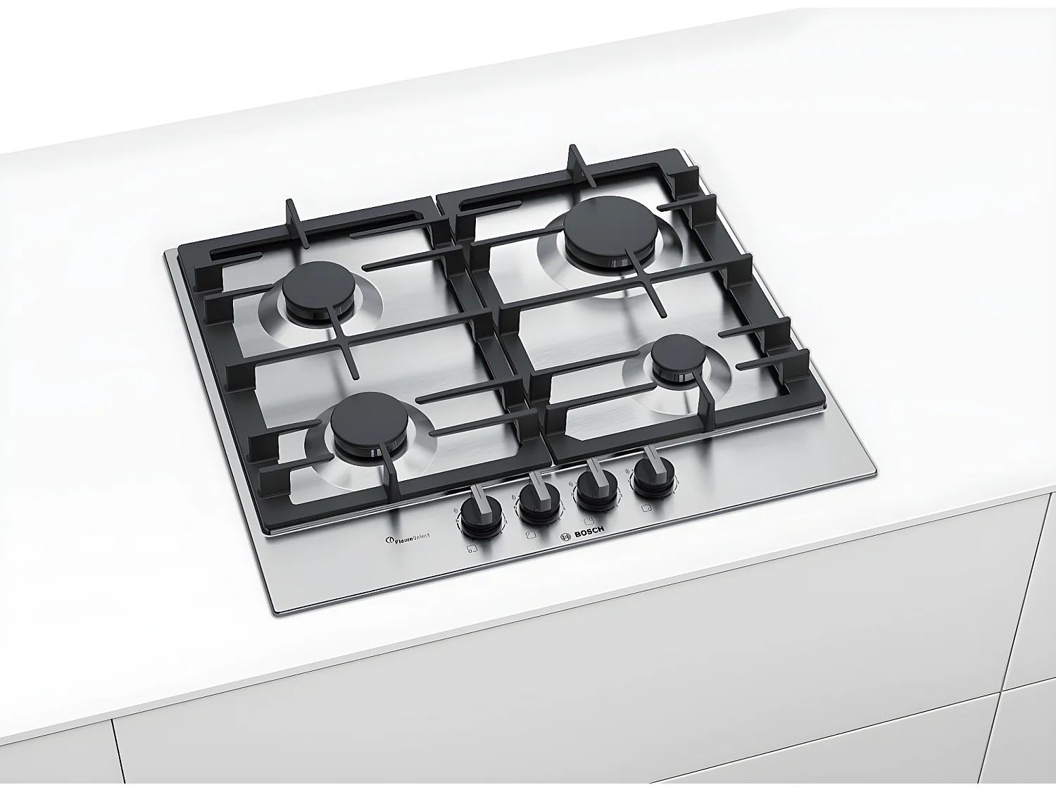 Bosch Serie 6 PCP6A5B90 piano cottura Nero, Inox Da incasso Gas 4 Fornelli