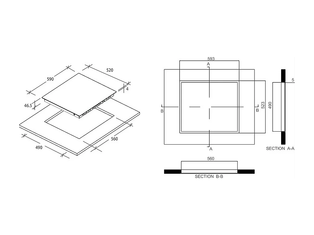 Rosieres Table de cuisson vitrocéramique 60cm 4 feux 6500w noir - rh64ct2