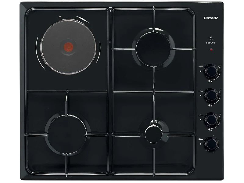 Brandt Table de cuisson mixte 58cm 4 feux noir - bpe6411bm