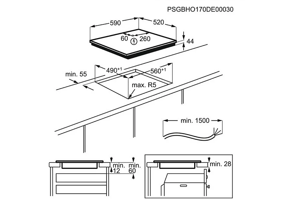 Faure Table de cuisson à induction 60cm 3 feux noir - FITN633K