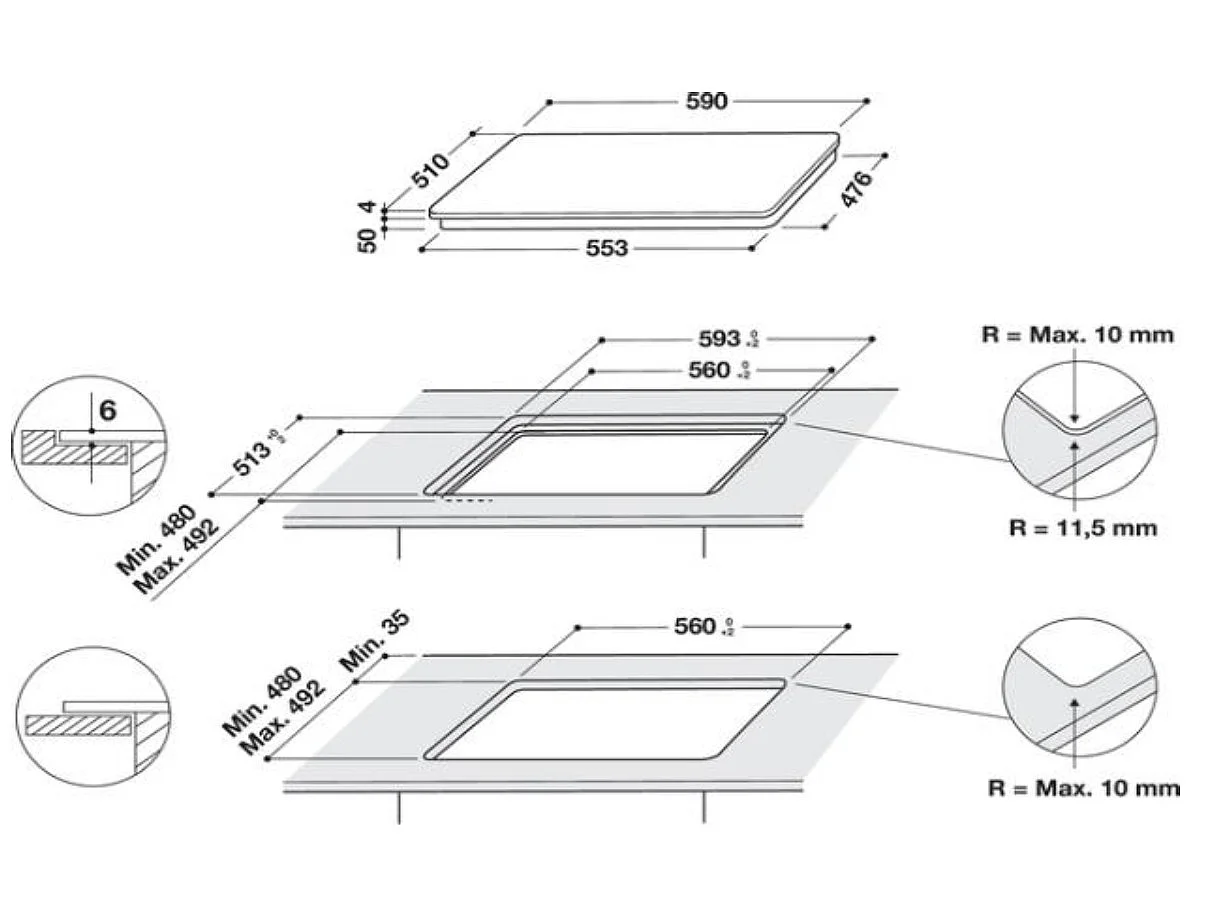 Whirlpool Table de cuisson induction 60cm 3 feux 7200w - wss3960ne