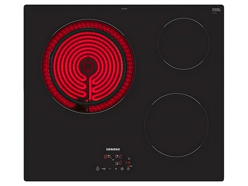 Siemens Table de cuisson vitrocéramique 60cm 3 feux 5700w noir - ET61RBKB8E