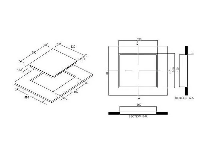 Plaque vitrocéramique ROSIèRES 59cm, RH64DBCP/2
