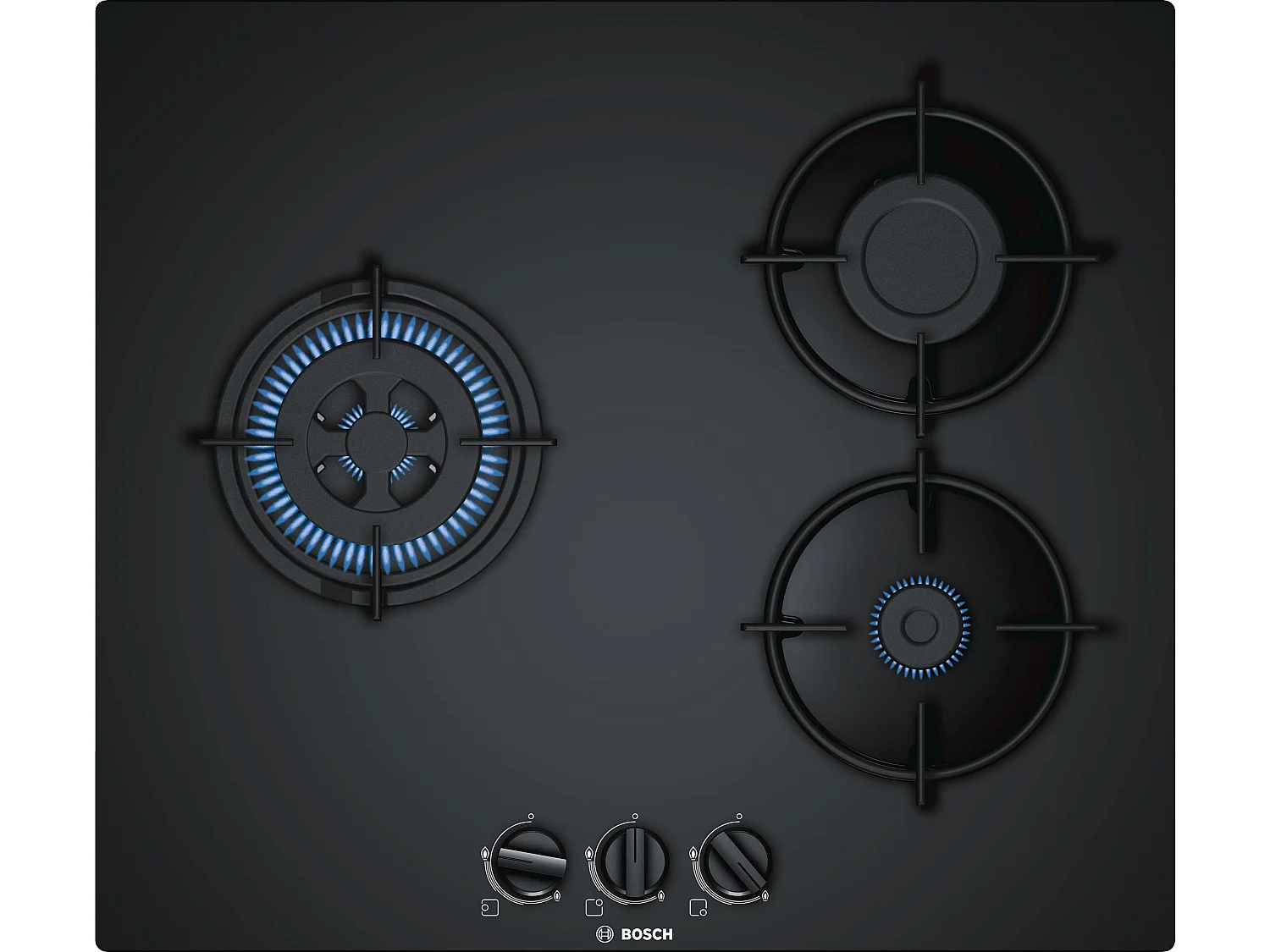 Bosch Table verre gaz 60cm 3 foyers noir - pnc6b6b10