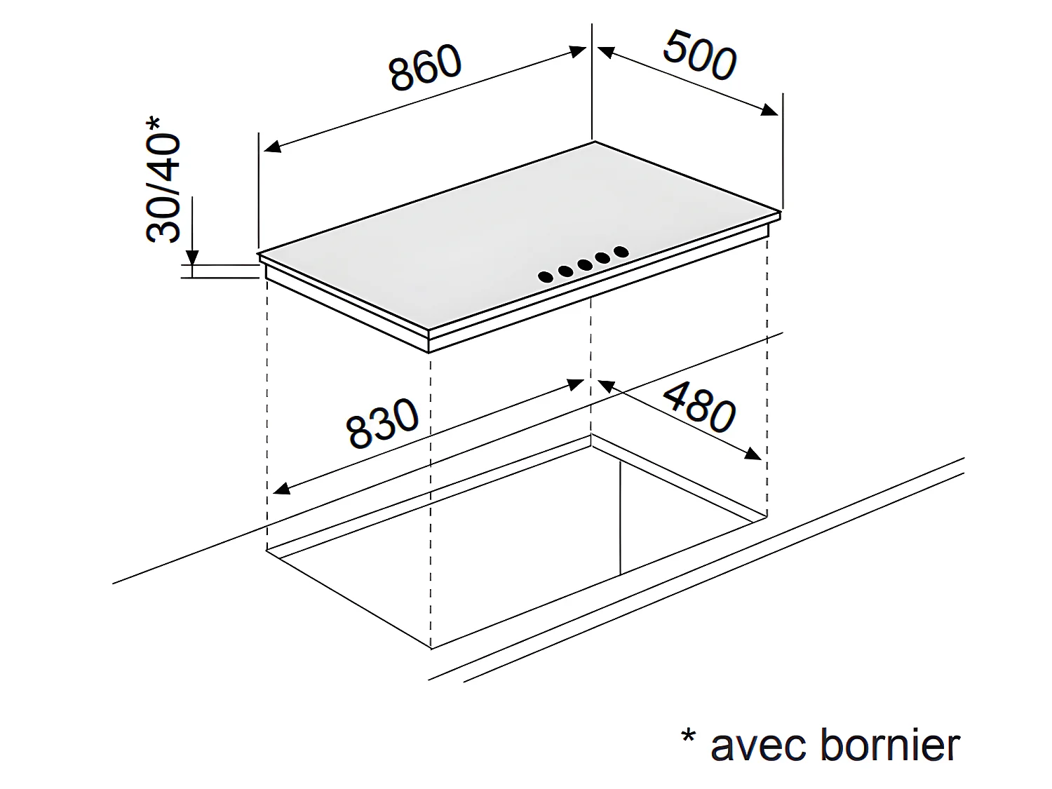 Glem Table de cuisson gaz 90cm 5 feux inox - GT955IX
