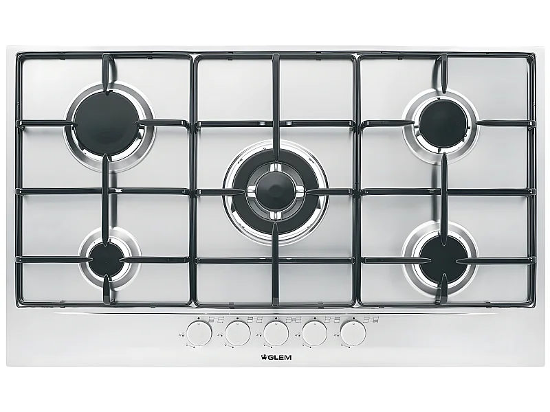 Glem Table de cuisson gaz 90cm 5 feux inox - GT955IX