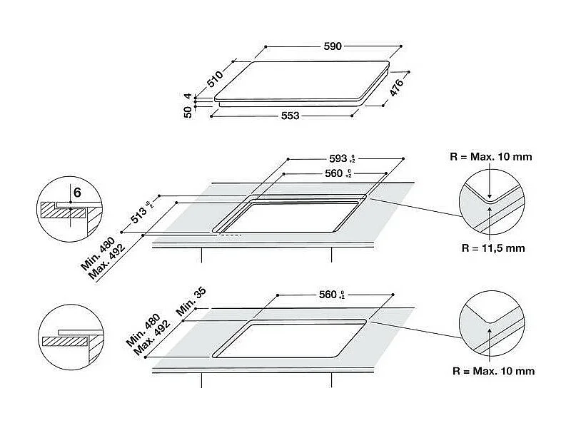 Plaque induction WHIRLPOOL 3600W 59cm, WSQ 1160 NE