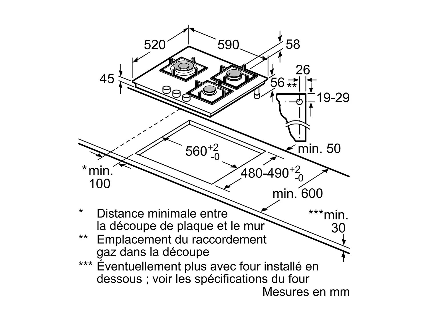 Plaque gaz BOSCH 8000W 59cm, PPC 6 A 6 B 10