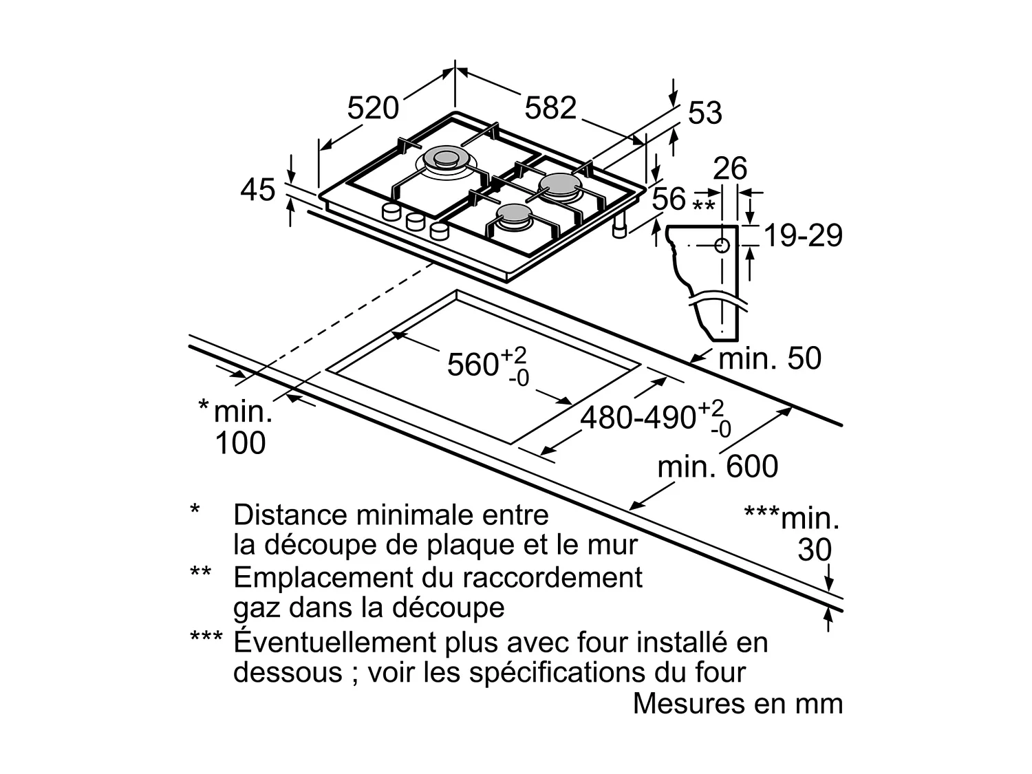 Plaque gaz BOSCH 8000W 58.2cm, PCC 6 A 5 B 90