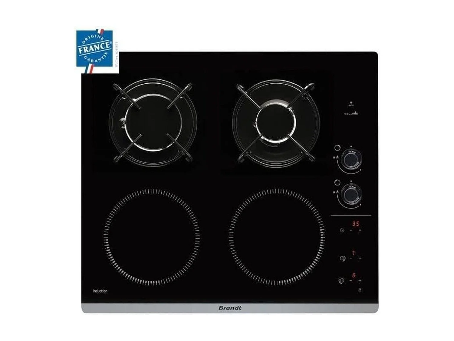 Brandt Table de cuisson mixte 60cm 4 feux - bpi6413bm