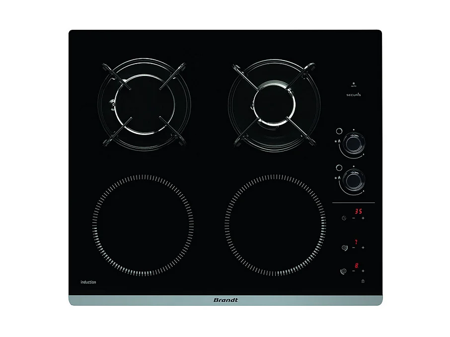Brandt Table de cuisson mixte 60cm 4 feux - bpi6413bm