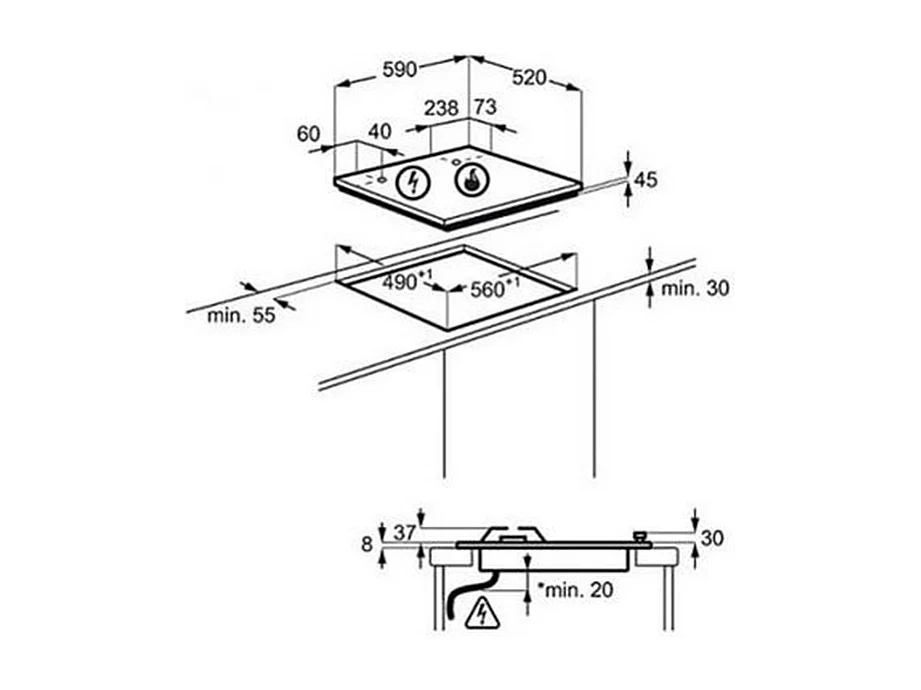Plaque gaz ELECTROLUX 8300W 59cm, EGT 6633 NOK