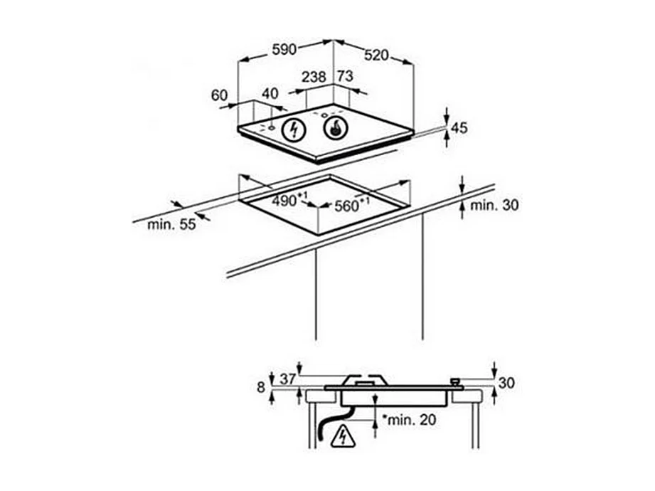 Plaque gaz ELECTROLUX 8300W 59cm, EGT 6633 NOK