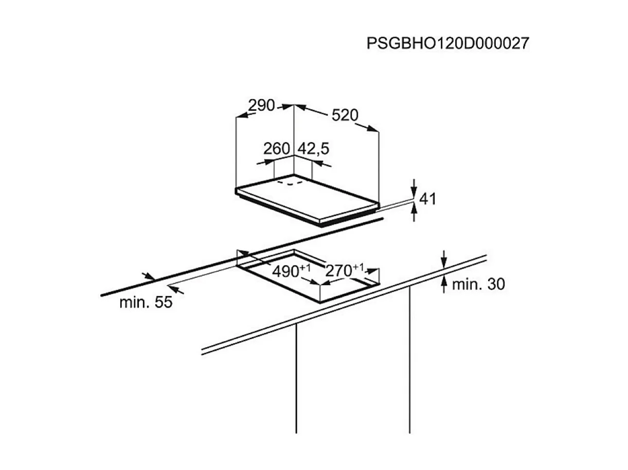 Plaque gaz ELECTROLUX 29cm, EGC 3322 NVK