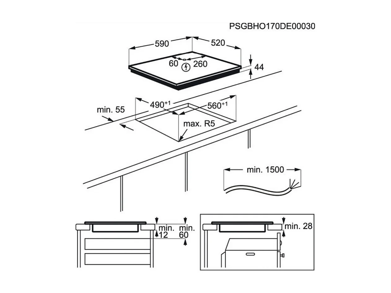 Plaque induction ELECTROLUX 11700W 59cm, EIV 654
