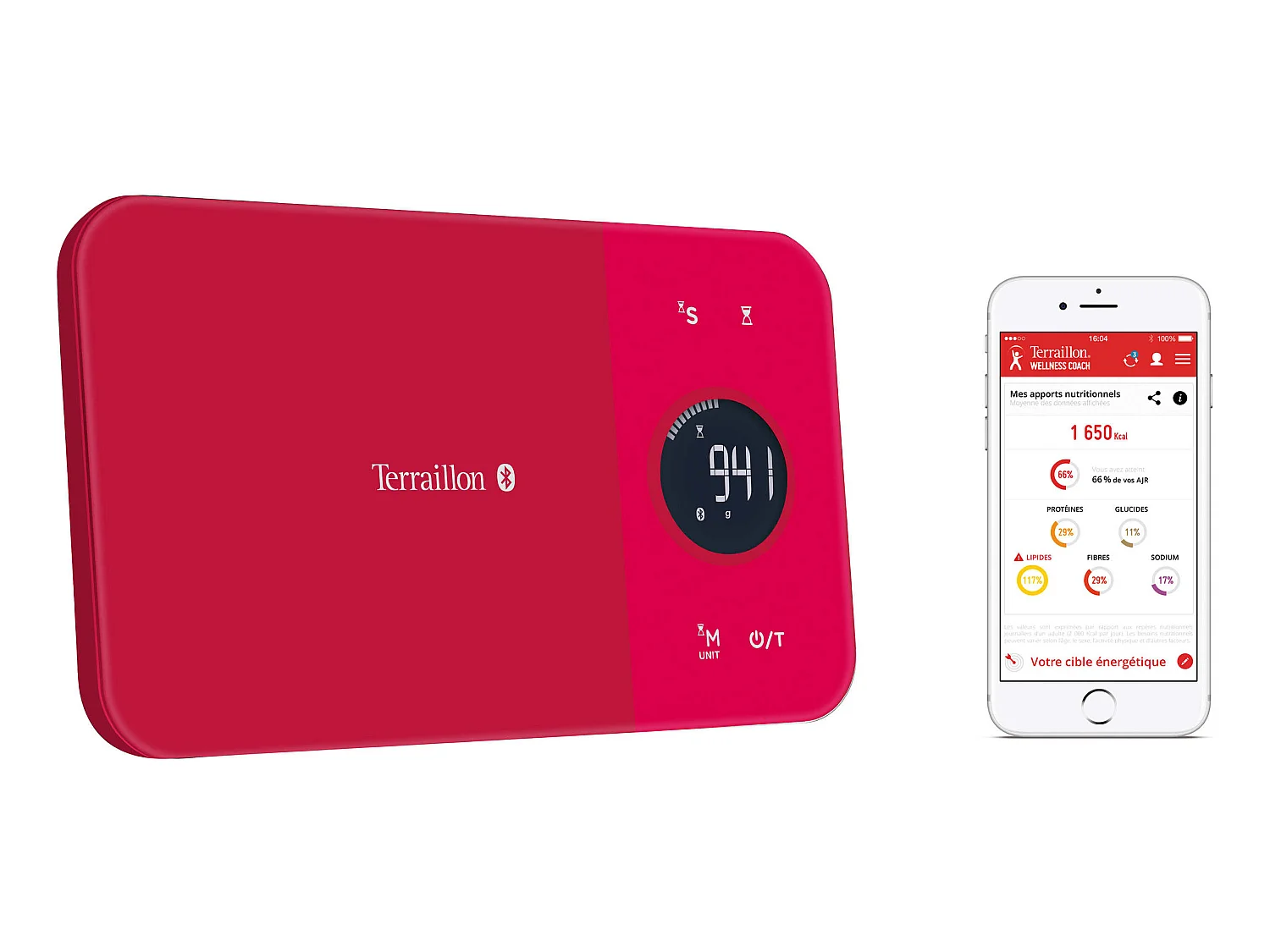 Terraillon Balance de cuisine électronique 5kg-1g rouge avec bluetooth - nutritab cranberry