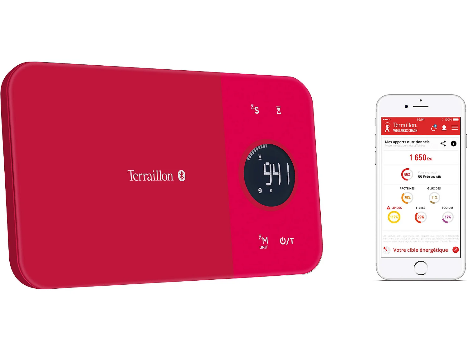 Terraillon Balance de cuisine électronique 5kg-1g rouge avec bluetooth - nutritab cranberry
