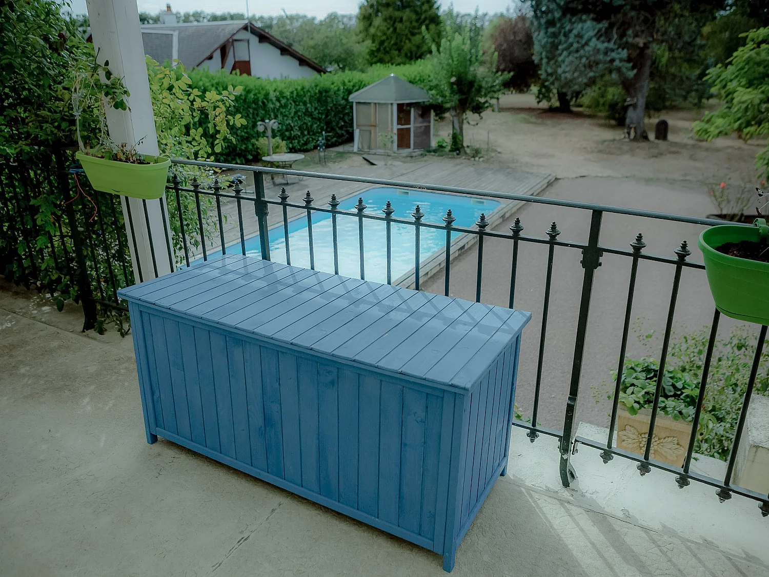 Habrita Coffre de rangement lasuré bleu - box1355