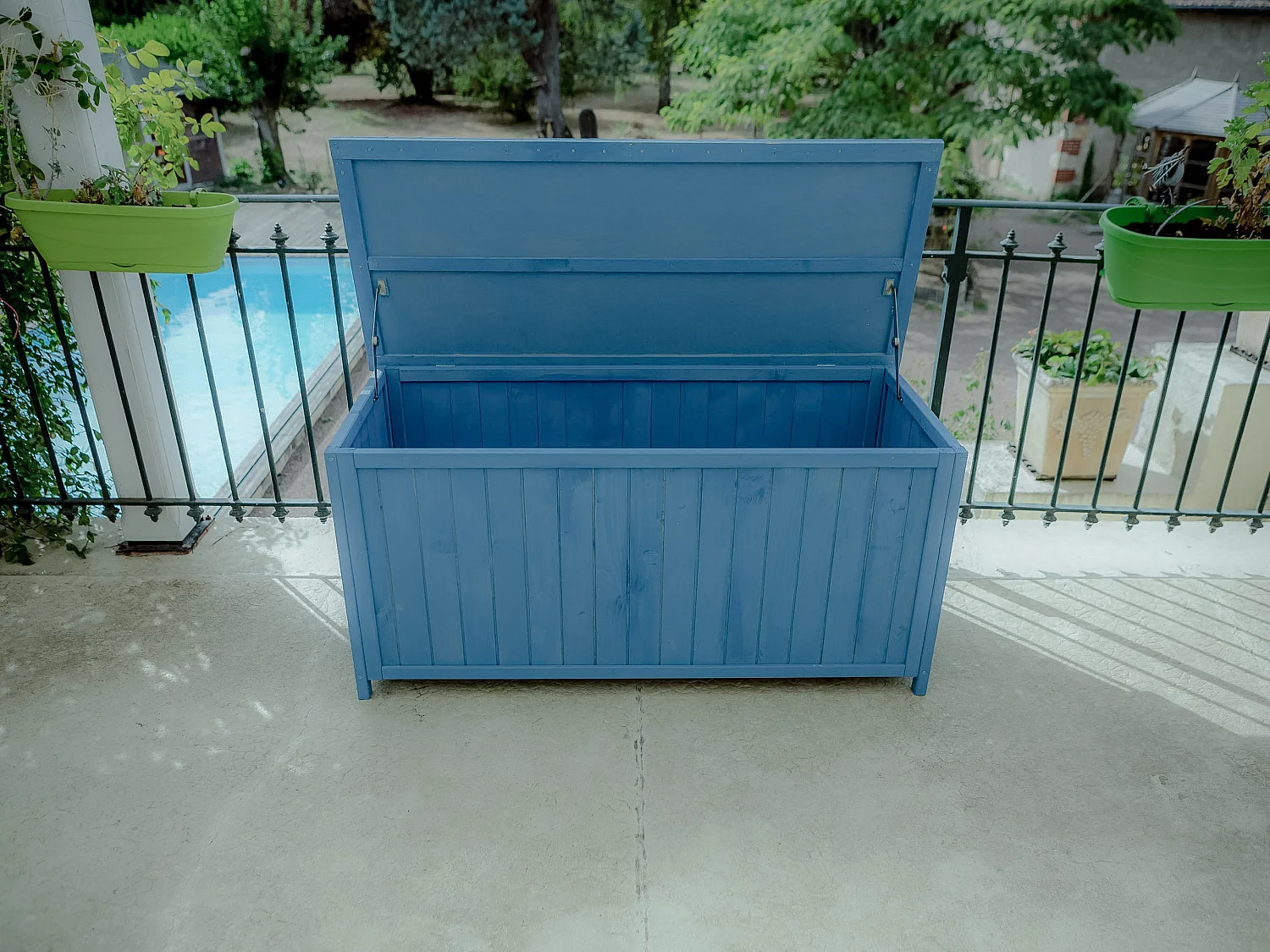 Habrita Coffre de rangement lasuré bleu - box1355