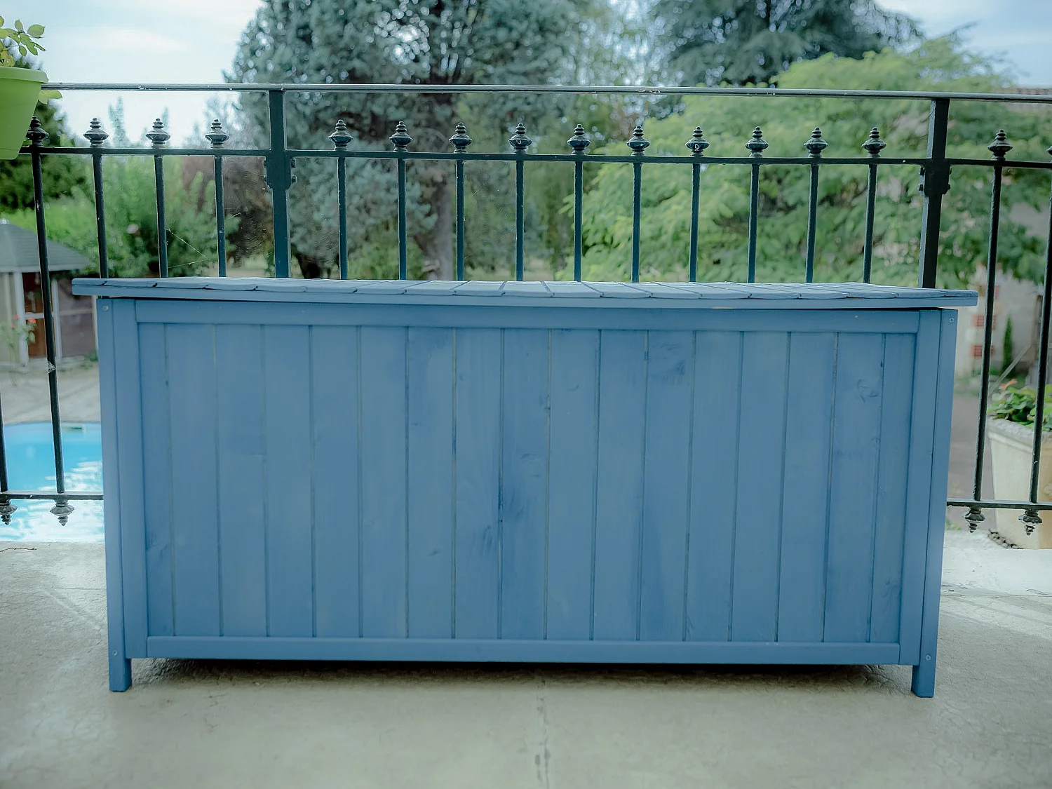 Habrita Coffre de rangement lasuré bleu - box1355