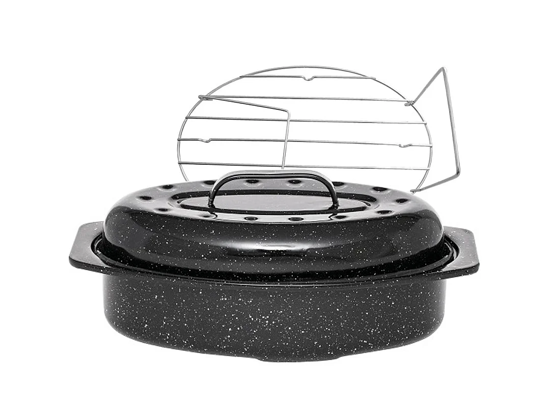 Warmcook Cocotte ovale en acier carbon 38x26cm + grille - 0508+2006