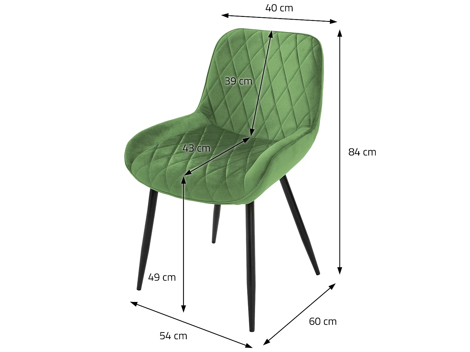 Set de 4 chaises de salle à manger rembourrée en velours vert fauteuils moderne