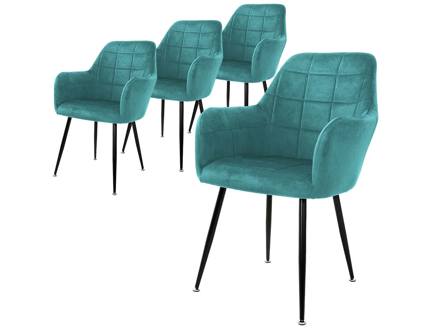 Set 4x chaises salle à manger/cuisine velours turquoise fauteuils retro/moderne