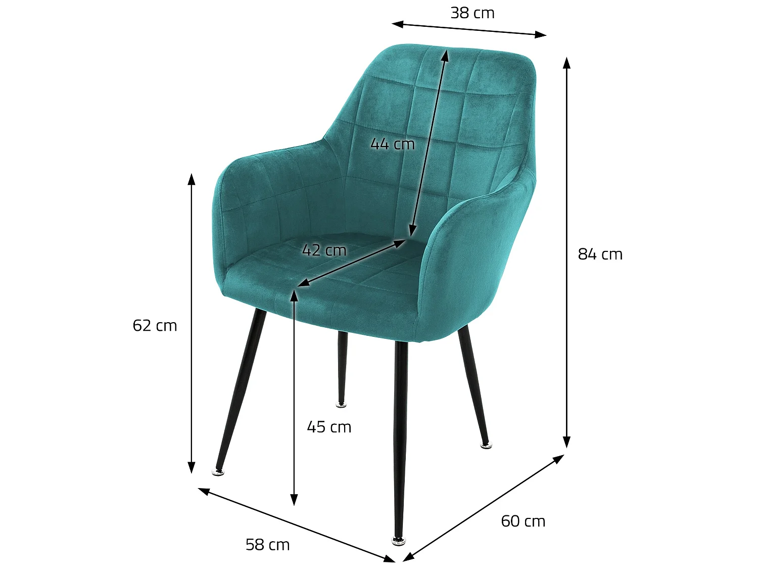 Set 4x chaises salle à manger/cuisine velours turquoise fauteuils retro/moderne