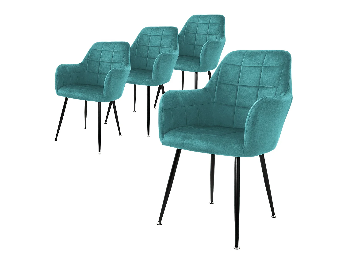 Set 4x chaises salle à manger/cuisine velours turquoise fauteuils retro/moderne