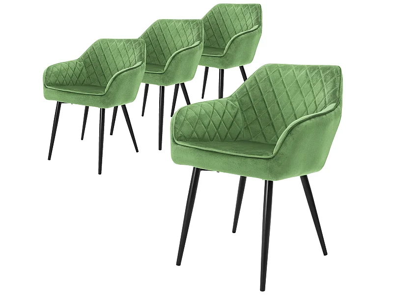 Lot de 4x chaises de salle à manger rembourrée en velours fauteuils salon vert