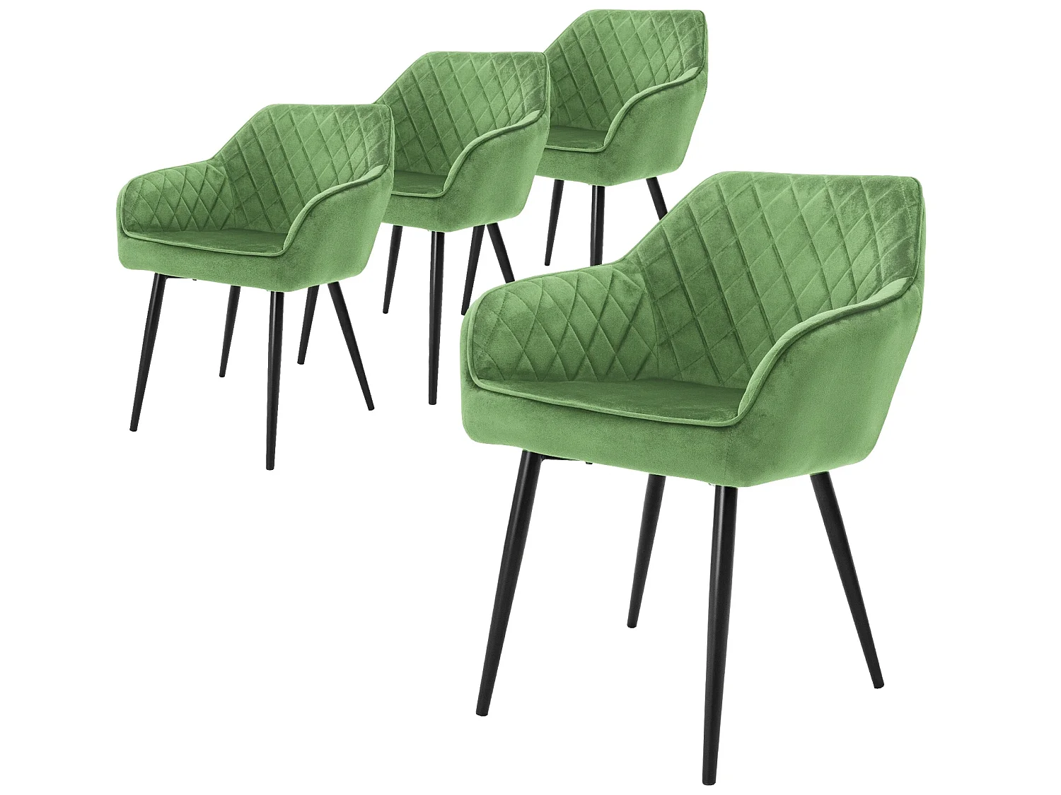 Lot de 4x chaises de salle à manger rembourrée en velours fauteuils salon vert