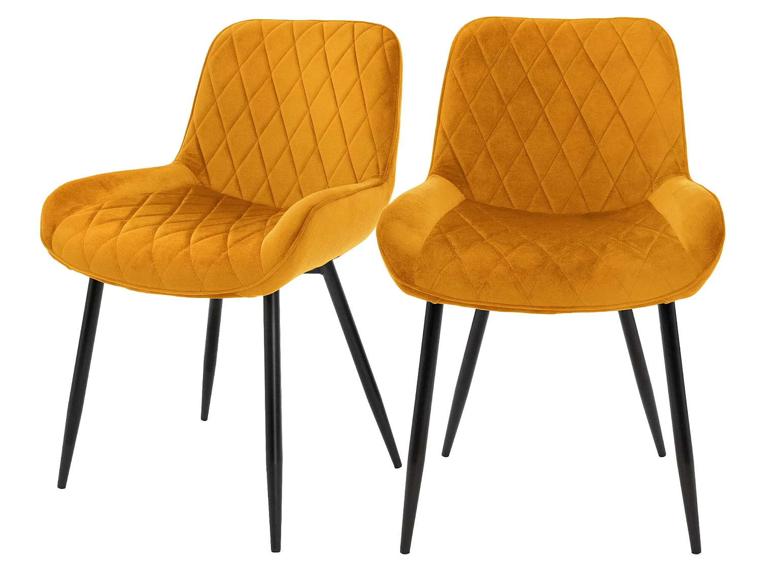 Juego de 2 Sillas de Comedor con Respaldo y Apoyabrazos en Terciopelo Amarillo Diseño ML