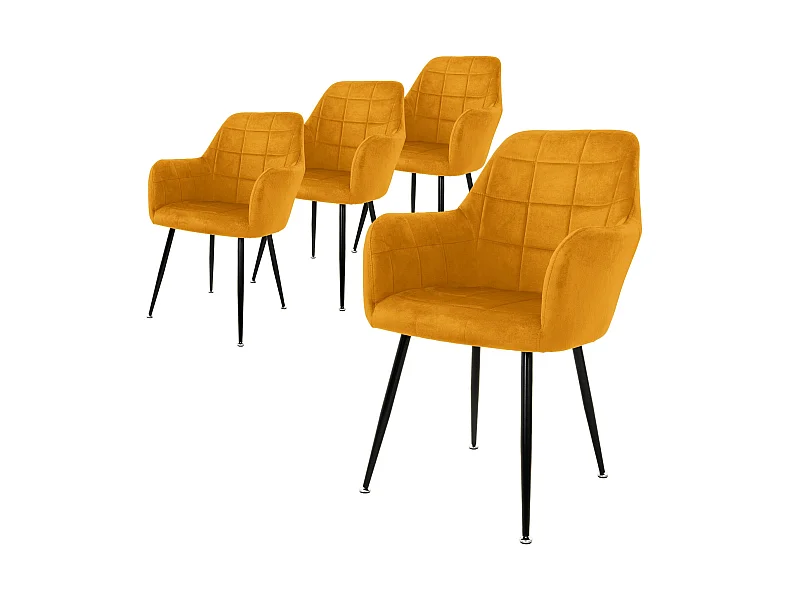 Set 4x chaises de salle à manger rembourré velours ocre fauteuils retro/moderne