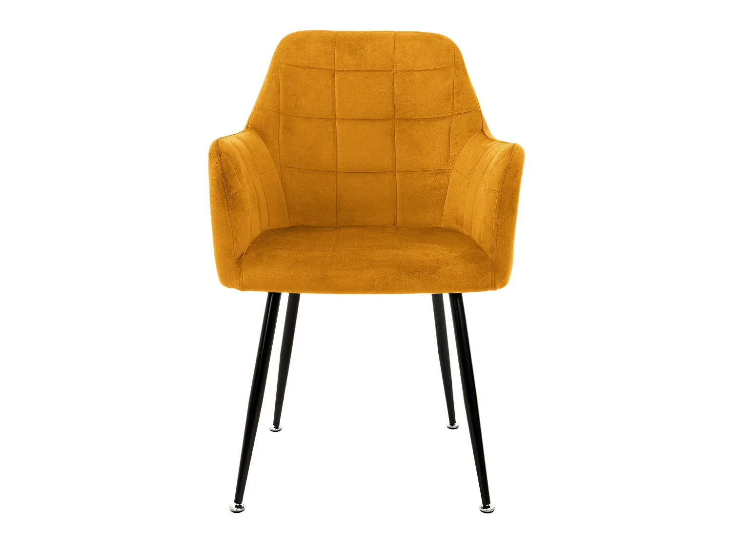 Lot de 4 chaises de salle à manger moutarde assise dossier et accoudoirs ergonomiques revêtement en velours doux pieds noir en acier style moderne