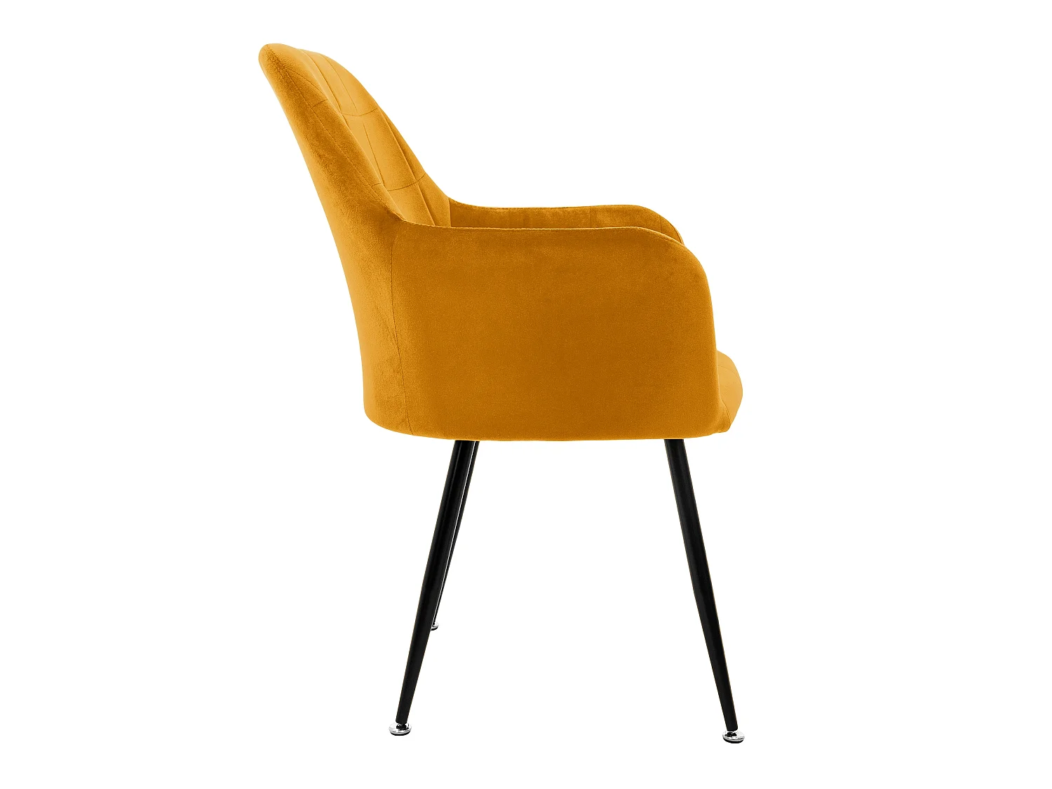 Lot de 4 chaises de salle à manger moutarde assise dossier et accoudoirs ergonomiques revêtement en velours doux pieds noir en acier style moderne