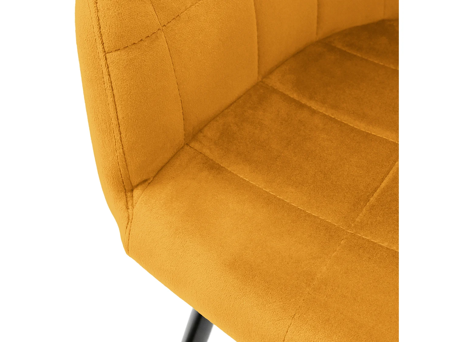 Lot de 4 chaises de salle à manger moutarde assise dossier et accoudoirs ergonomiques revêtement en velours doux pieds noir en acier style moderne