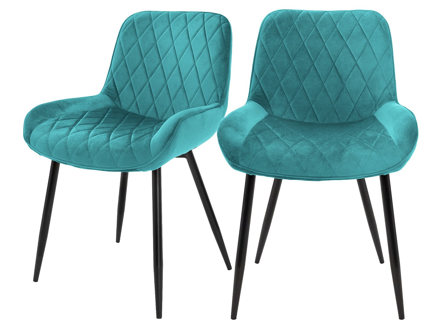 Set de 2 chaises de salle à manger rembourré velours turquoise