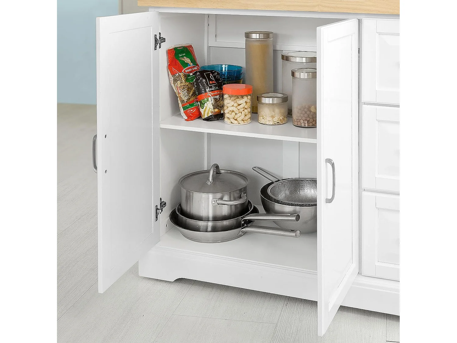 SoBuy Carrello Cucina Mobile Cucina Bianco Con Route Credenza Cucina Piano in Legno FKW41-WN