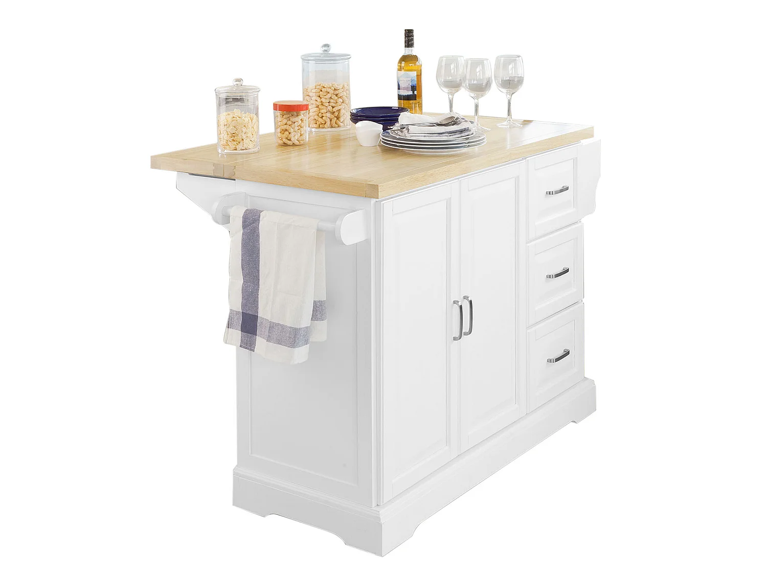 SoBuy Carrello Cucina Mobile Cucina Bianco Con Route Credenza Cucina Piano in Legno FKW41-WN