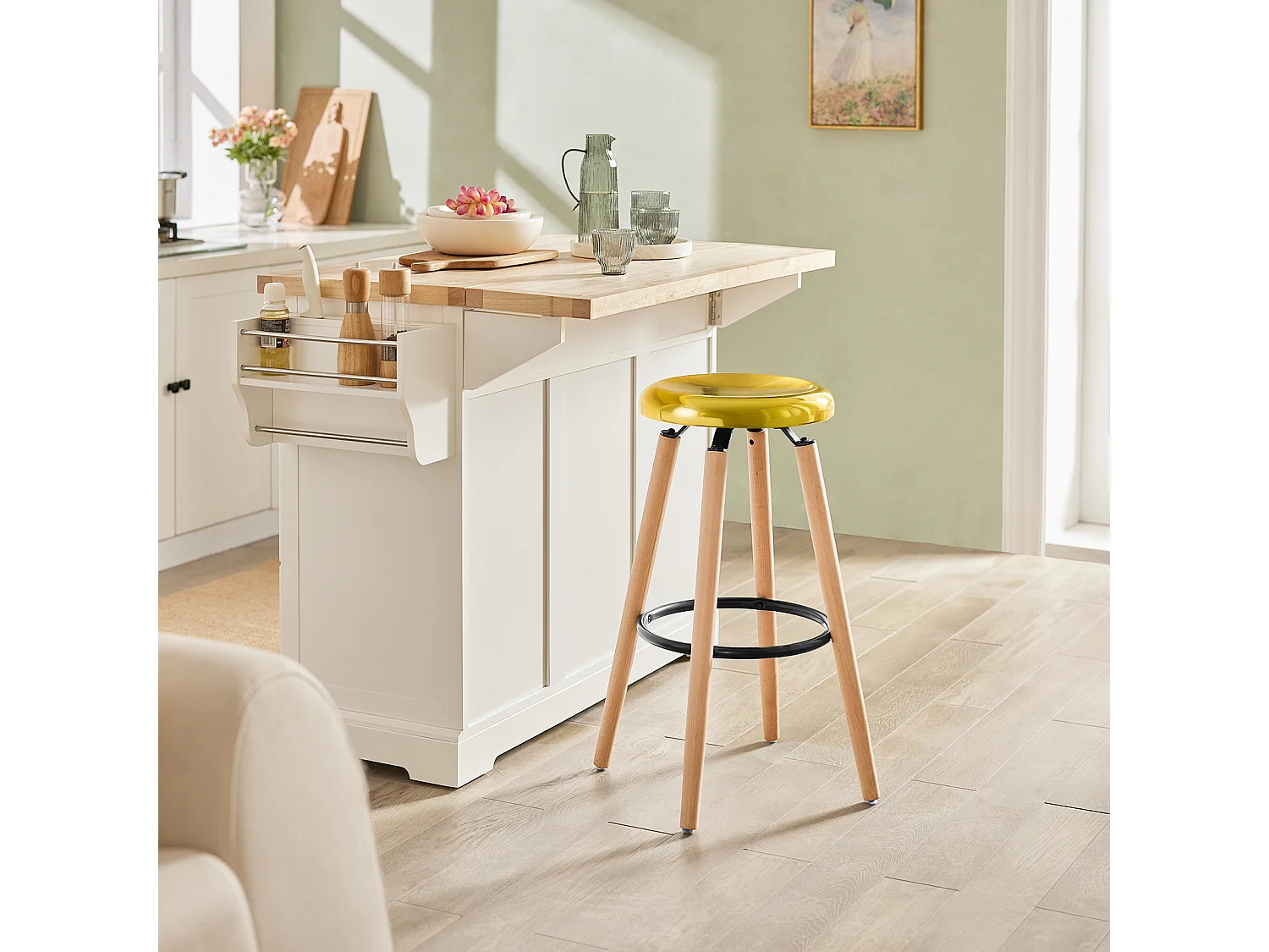 SoBuy Carrello Cucina Mobile Cucina Bianco Con Route Credenza Cucina Piano in Legno FKW41-WN