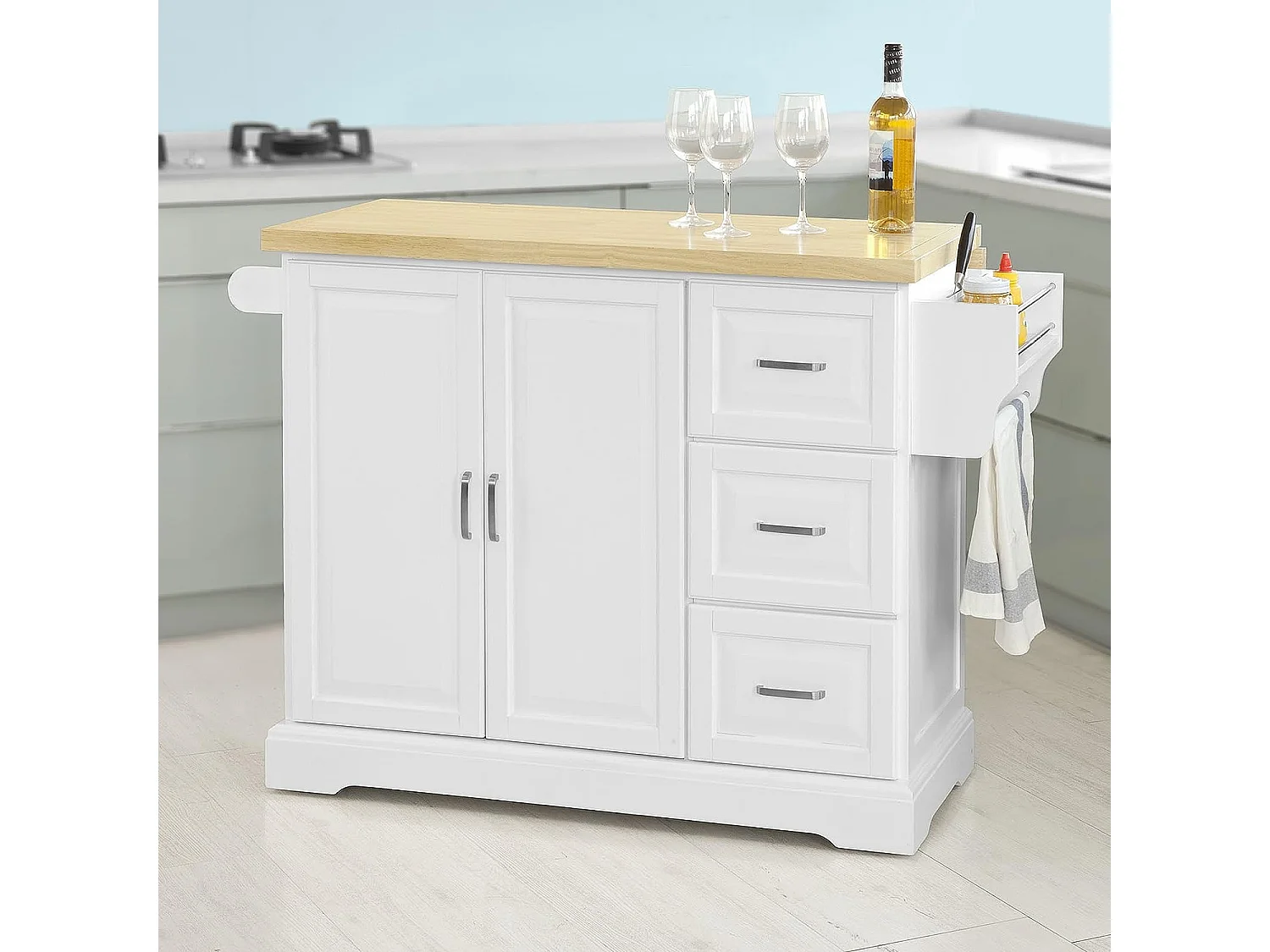 SoBuy Carrello Cucina Mobile Cucina Bianco Con Route Credenza Cucina Piano in Legno FKW41-WN