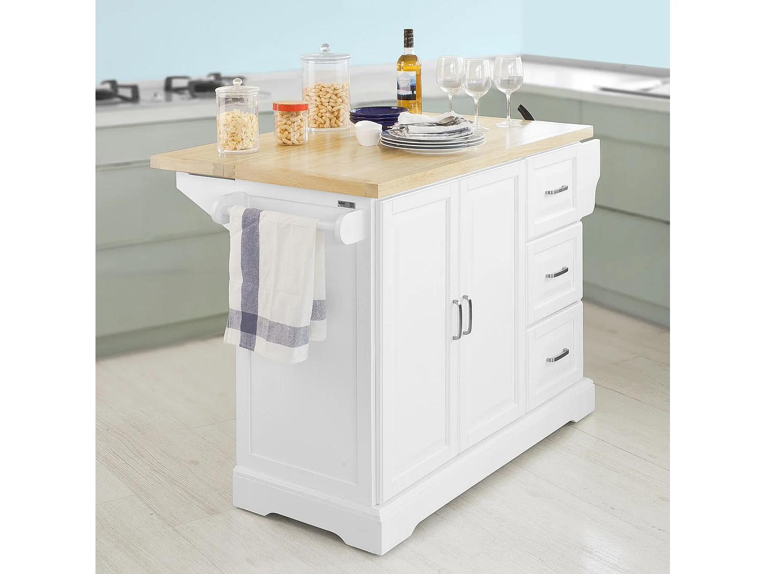 SoBuy Carrello Cucina Mobile Cucina Bianco Con Route Credenza Cucina Piano in Legno FKW41-WN