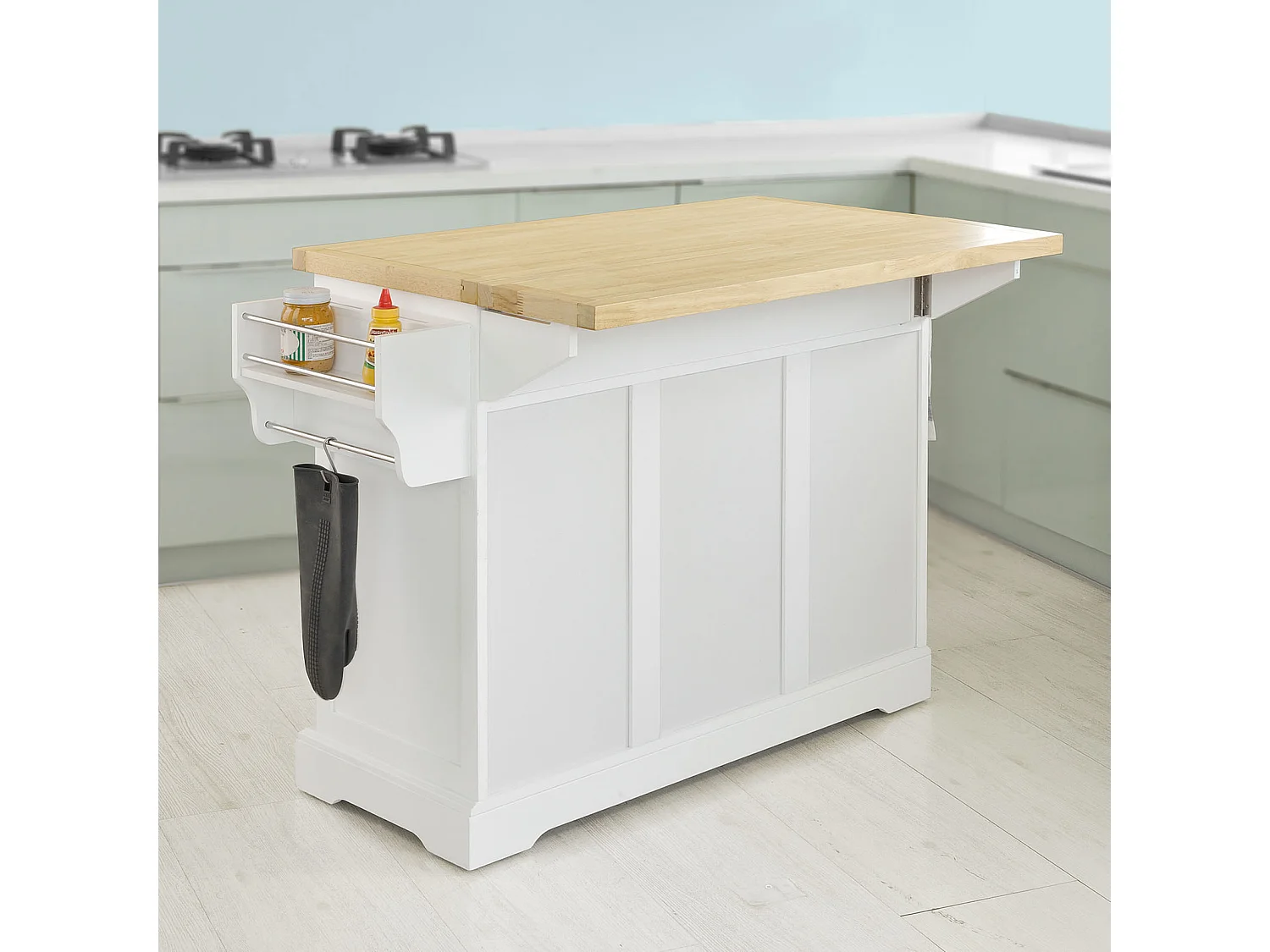 SoBuy Carrello Cucina Mobile Cucina Bianco Con Route Credenza Cucina Piano in Legno FKW41-WN