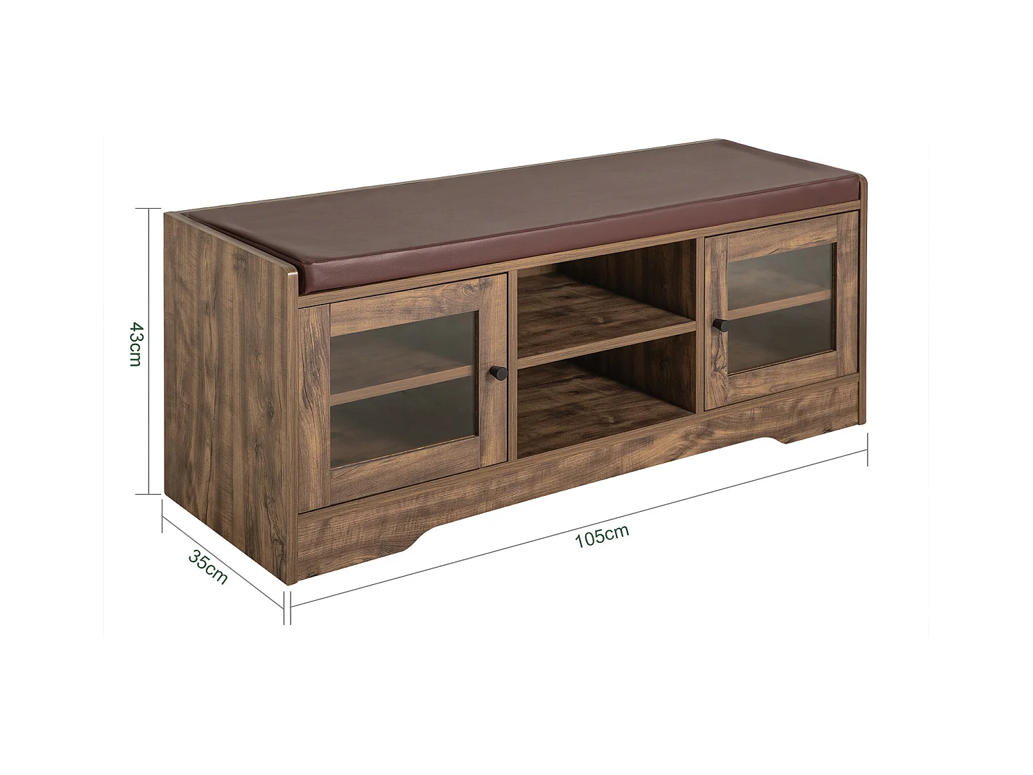 Sobuy Schoenenbank - Schoenenkasten - Schoenenrek met Zitbank - Garderobebank - Vintage - 2 Deuren - 2 Niveaus - 105 x 35 x 43 cm - FSR122-N