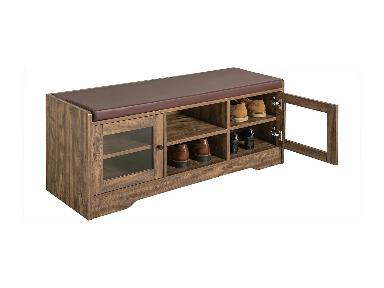 Sobuy Schoenenbank - Schoenenkasten - Schoenenrek met Zitbank - Garderobebank - Vintage - 2 Deuren - 2 Niveaus - 105 x 35 x 43 cm - FSR122-N