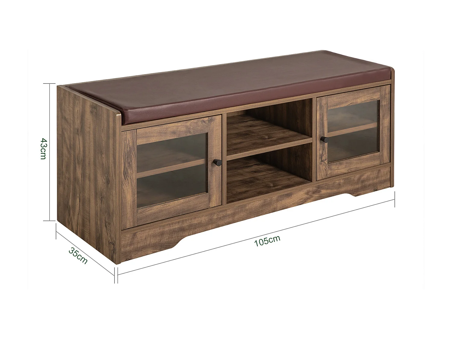 Sobuy Schoenenbank - Schoenenkasten - Schoenenrek met Zitbank - Garderobebank - Vintage - 2 Deuren - 2 Niveaus - 105 x 35 x 43 cm - FSR122-N