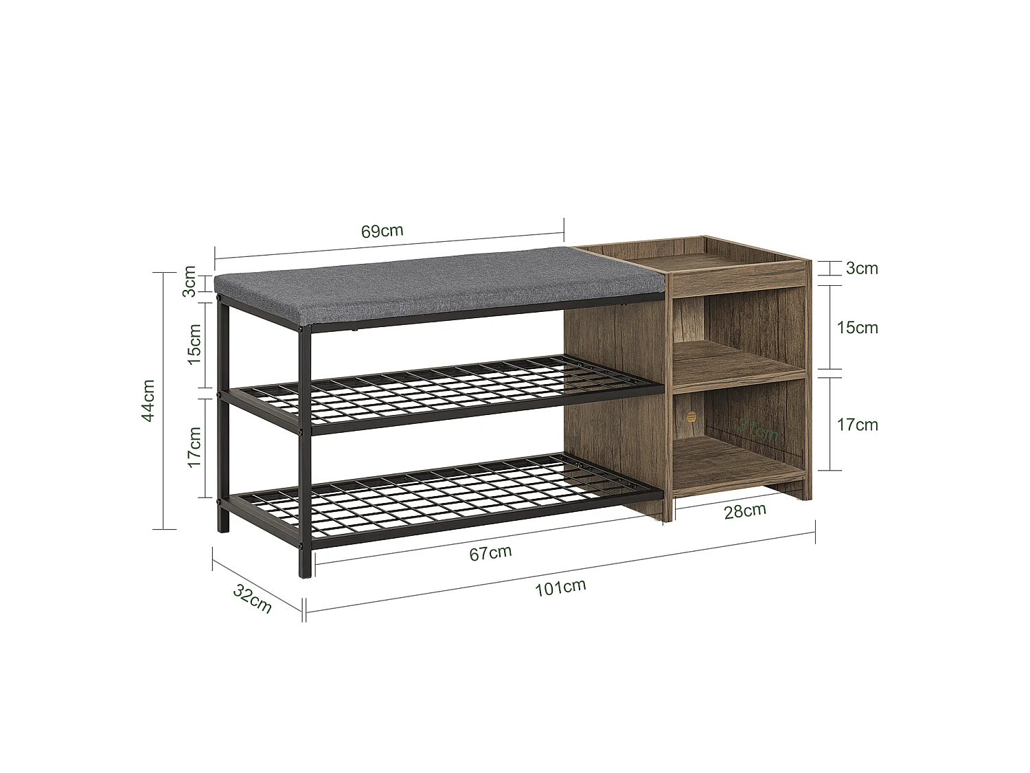 Schuhregal FSR113-N 101 x 44 x 32 cm Braun