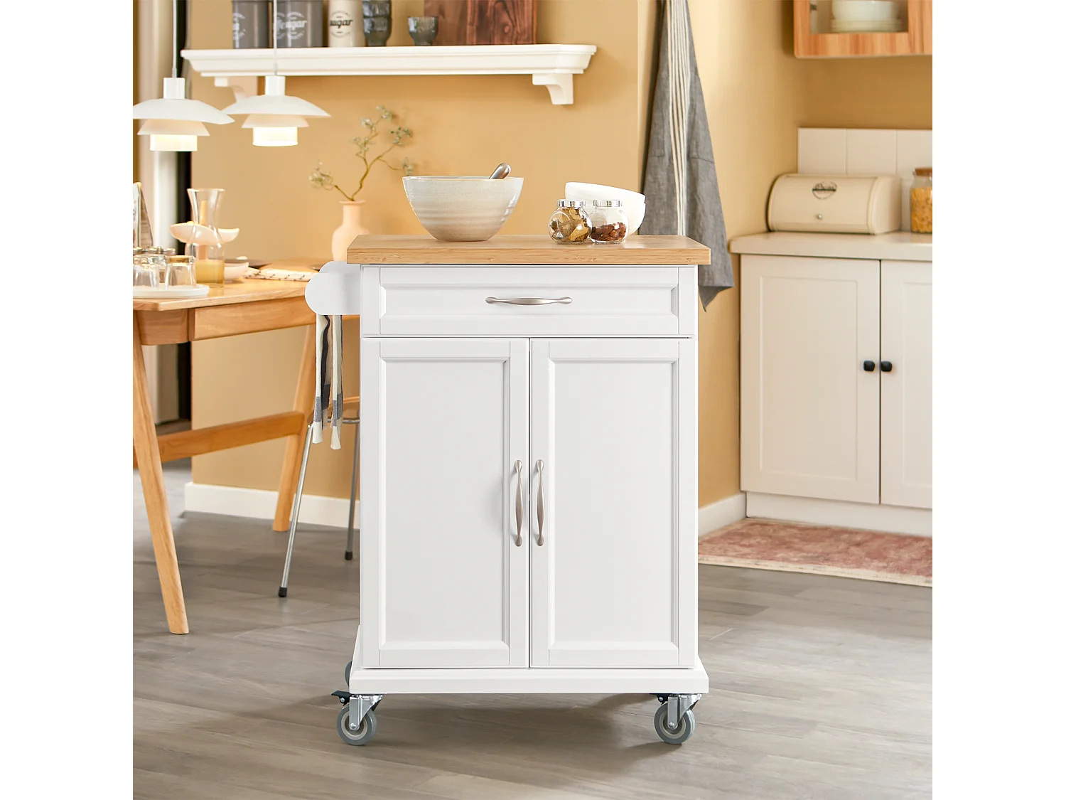 Luxus-Carrito de Cocina con Piso, Estantería de Cocina, Carrito de Servir de Bambú L66xP46xA91cm, FKW13-WN SoBuy ES